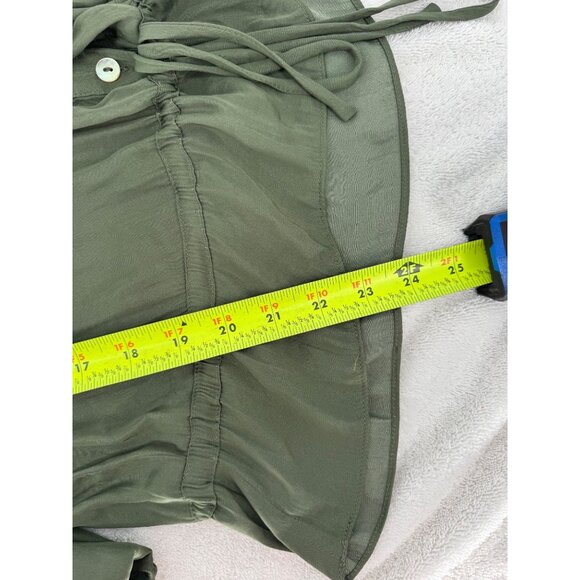 Naked Zebra Olive Green Button-Up Drawstring Waist Blouse With Pockets & 3/4 Sle - Picture 4 of 6
